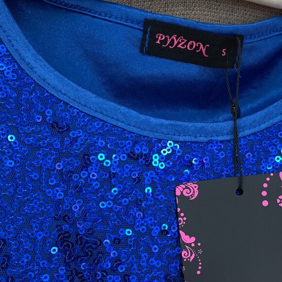 Blue Sequins Front and Back Sleeveless Top - Picture 11 of 15